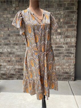 Ann Taylor Paisley Midi Dress in Orange and Brown